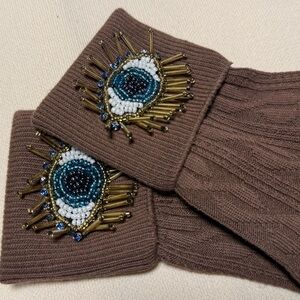 Embellished Brown Knit Socks